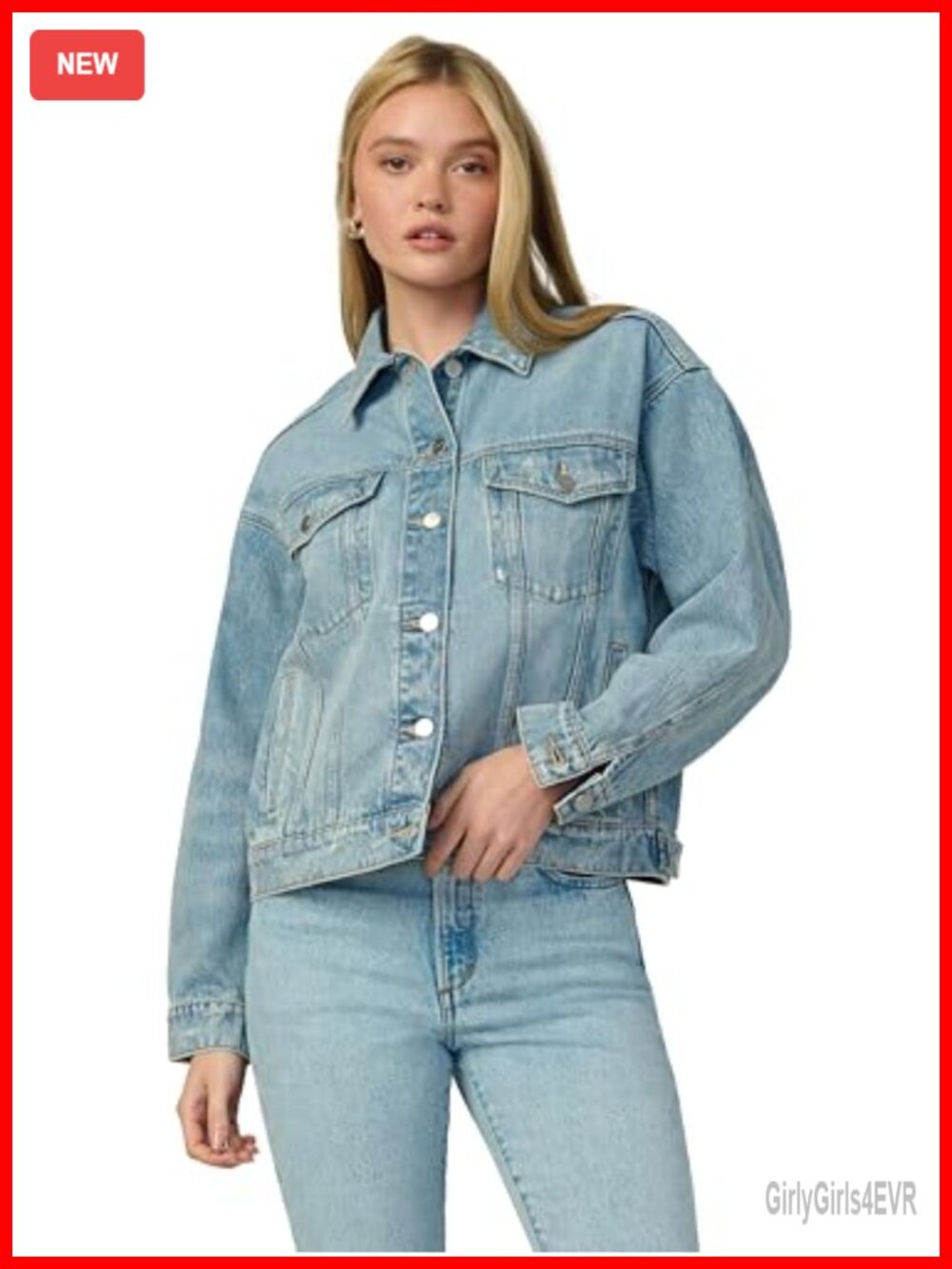 Oversized Denim Jacket with Dropped Shoulder and Button Front